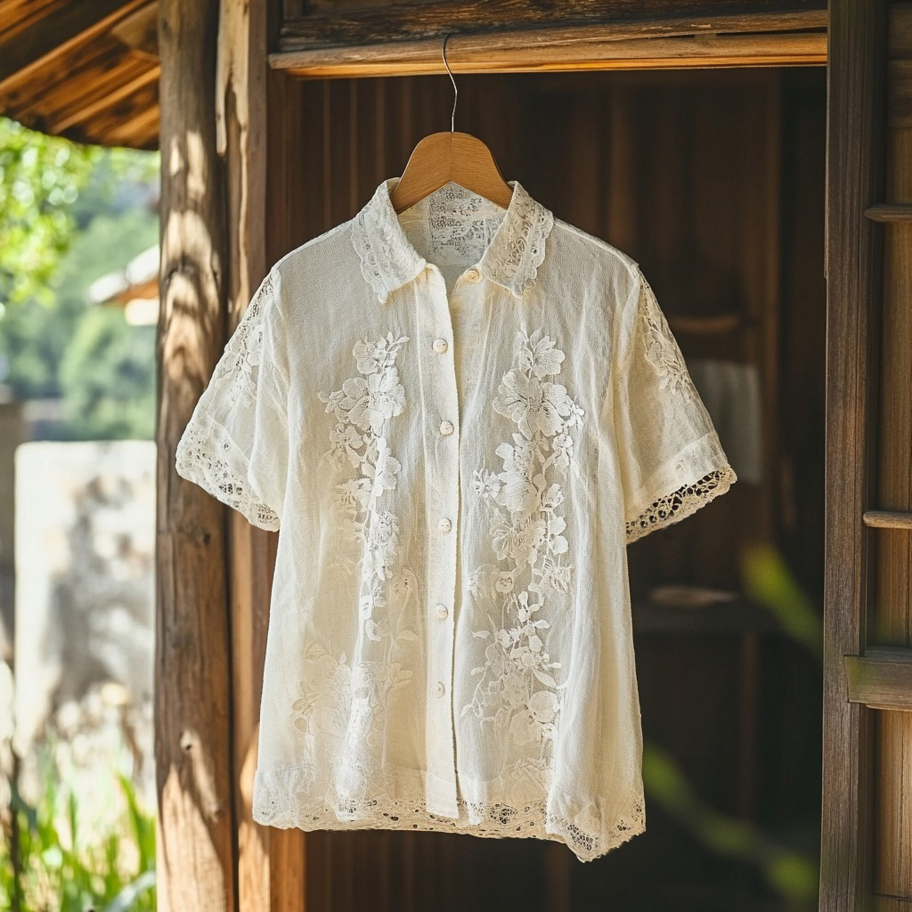 Women's Retro Floral Lace Embroidery Art Shirt