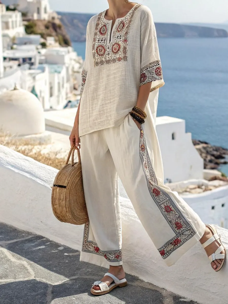 Cotton and linen women's striped suit