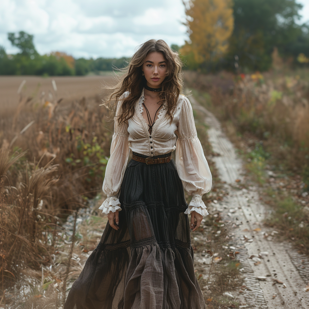 Women's Vintage V-neck Linen Long-sleeve Maxi Long Dress