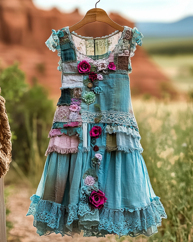 Vintage Floral Embroidered Lace Patchwork Dress