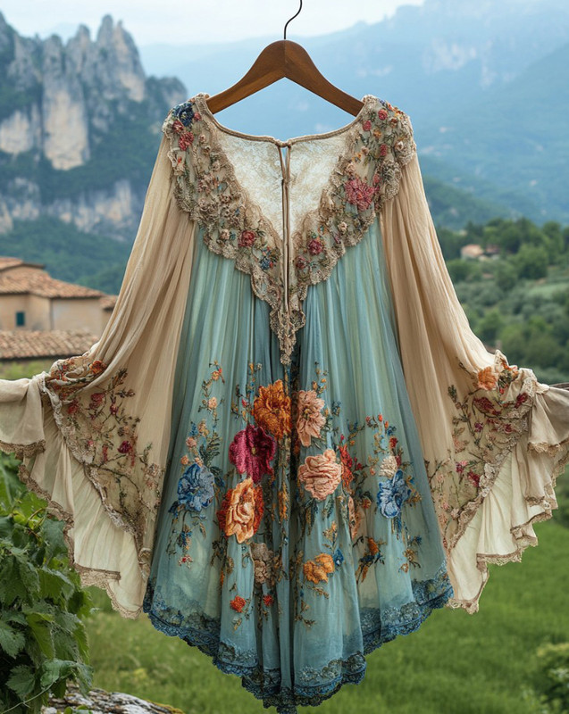 Summer Vacation Ruffle Lace Chiffon Kaftan Dress