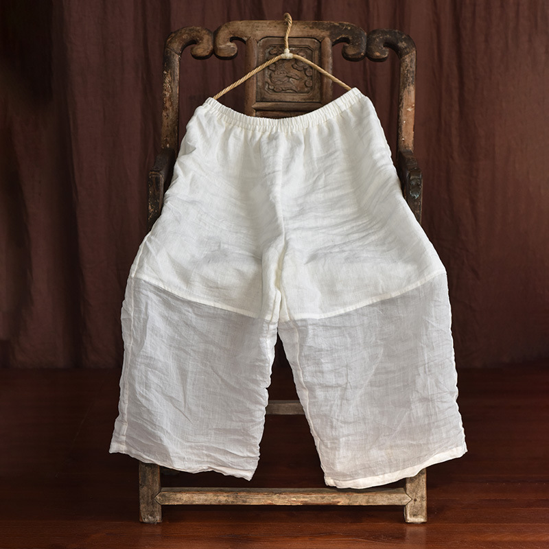 Vintage Patchwork Loose Wide-leg Linen Blend Pants