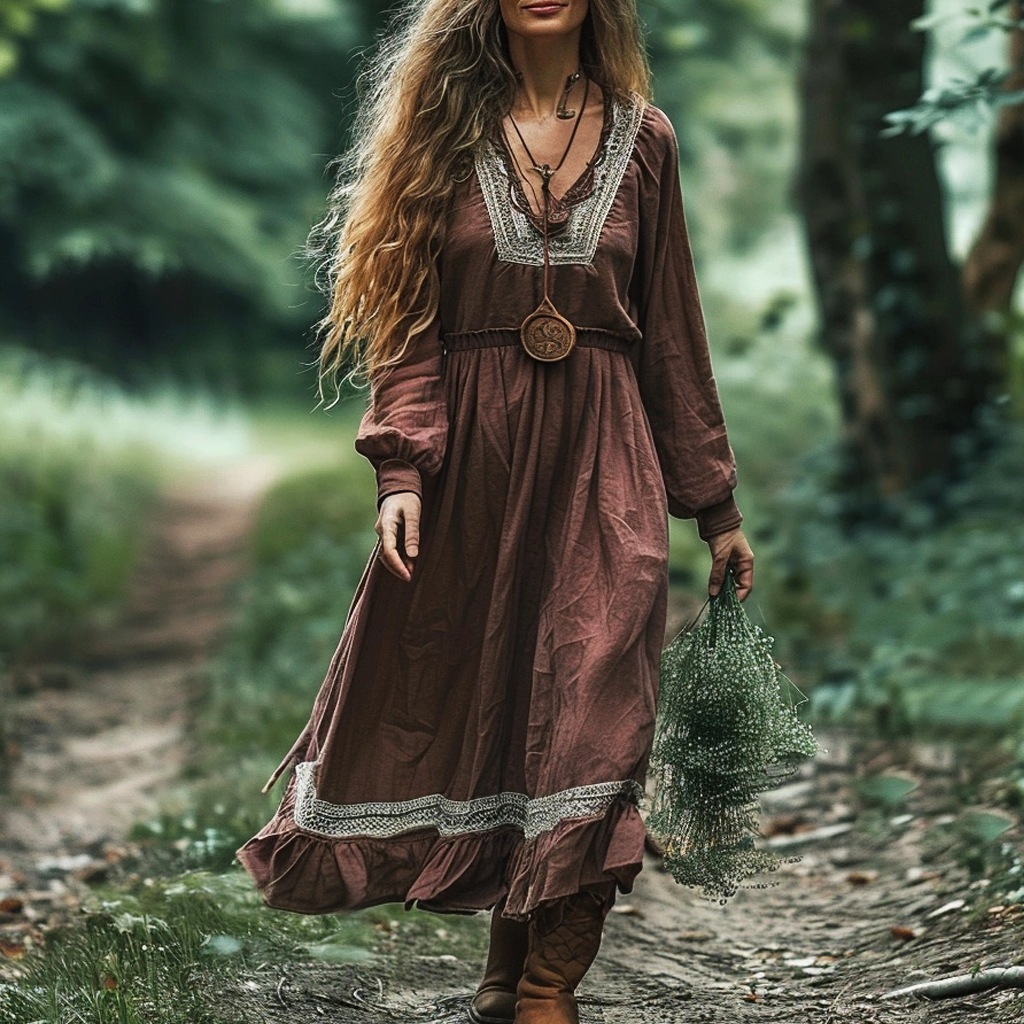 Women's Bohemian Linen Ethnic Maxi Long Dress