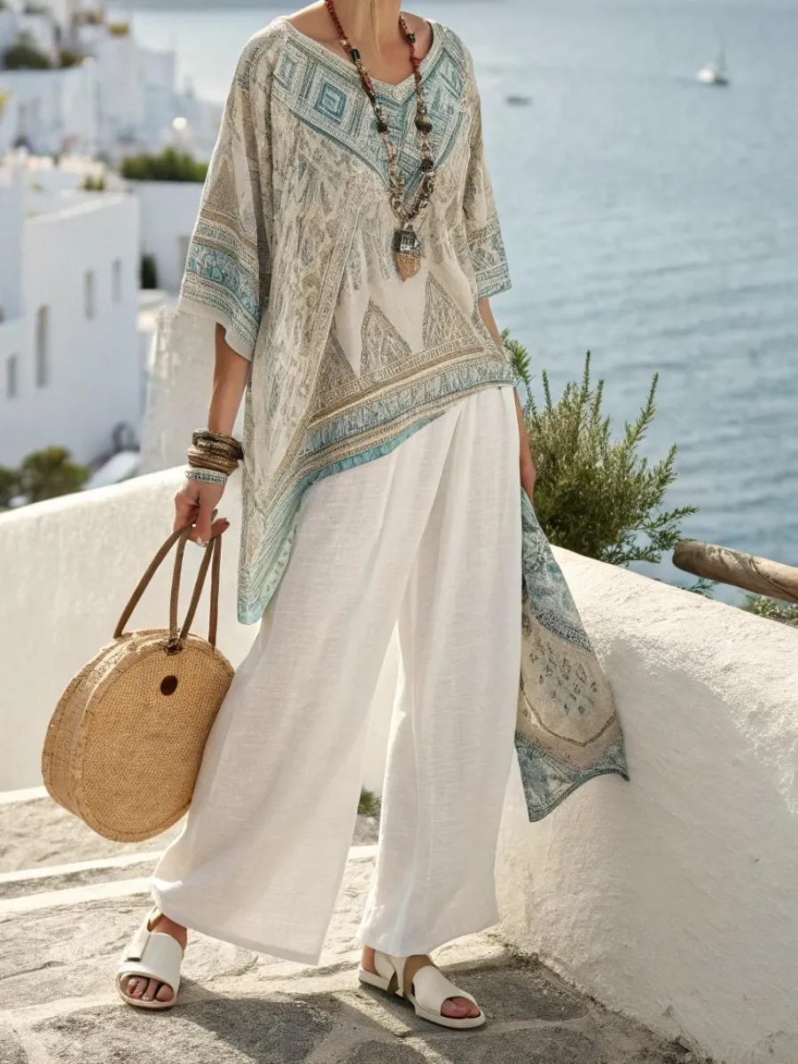 Cotton and linen women's striped suit