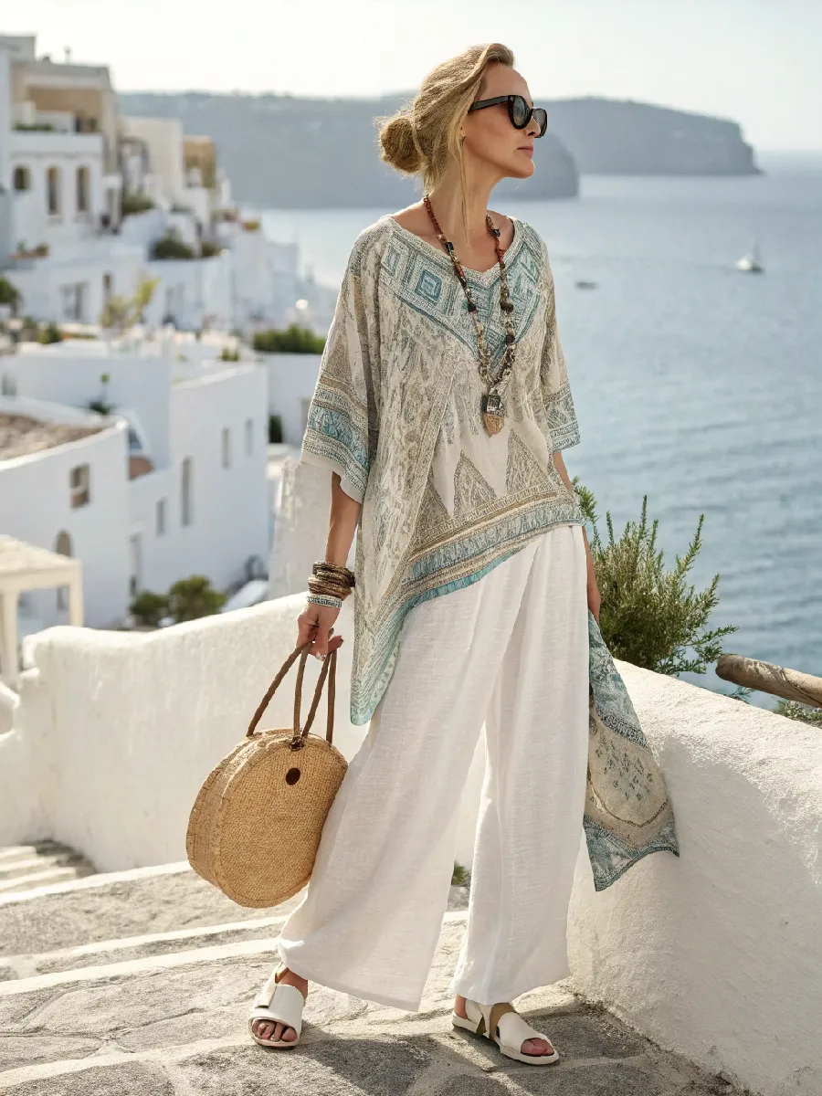 Cotton and linen women's striped suit