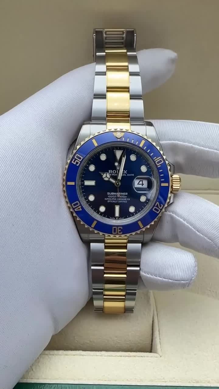 Rolex Submariner Bluesy Blue Index Dial Oyster Bracelet Mens Watch 116613lb-0005