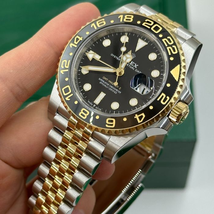 Rolex GMT Master ll Yellow Gold and Stainless Steel Black Dial Jubilee Bracelet Men's Watch M126713GRNR-0001