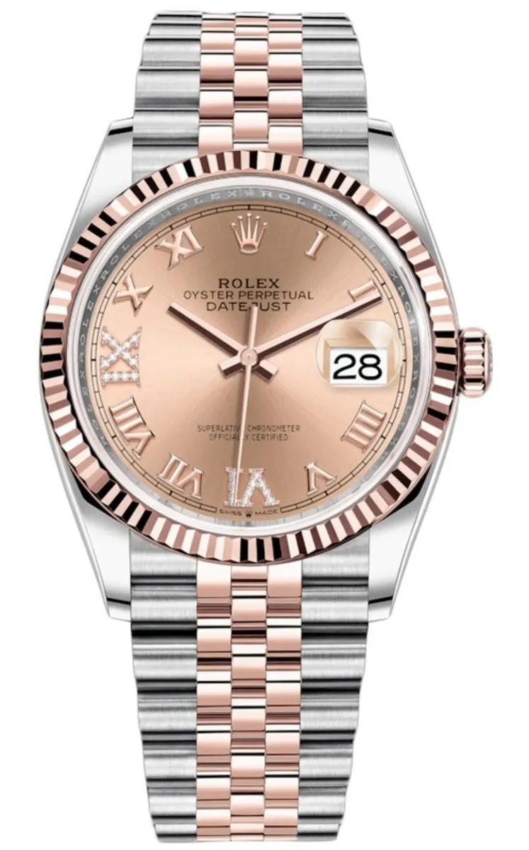 Rolex Datejust 36 Steel & Everose Gold Rose Diamond Pave Roman Dial Women's Watch M126231-0027