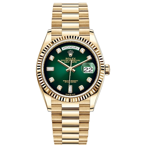 Day-Date 36 Green Ombre Diamond Dial Yellow Gold President Automatic Watch 128238