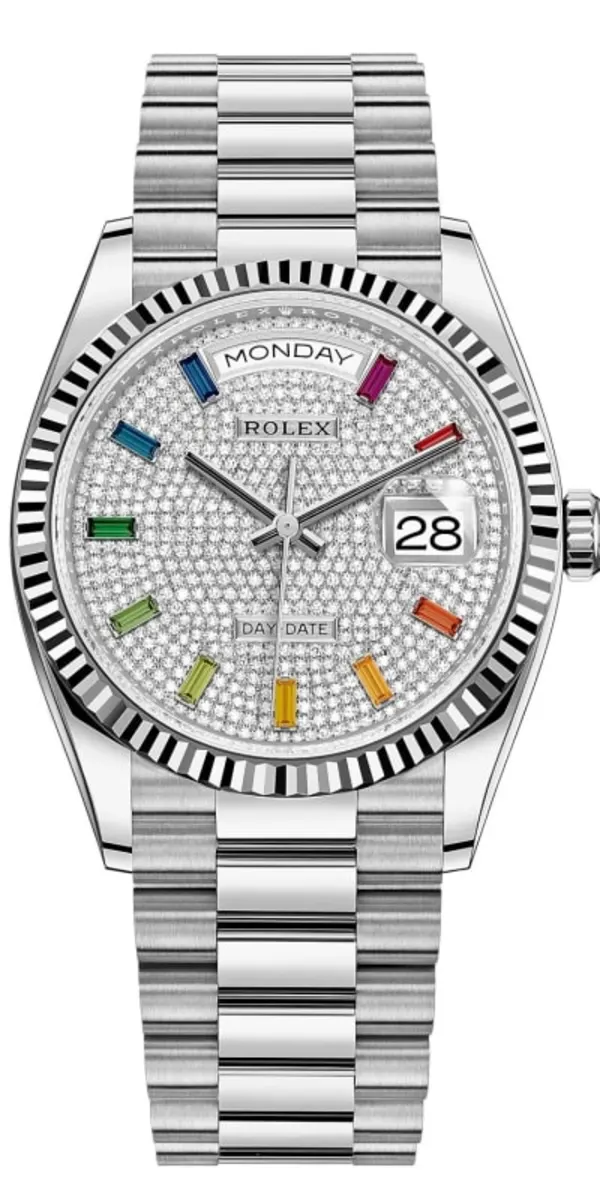 Rolex Day-Date White Gold Diamond-Paved Gemstone Dial Women's Watch M128239-0019