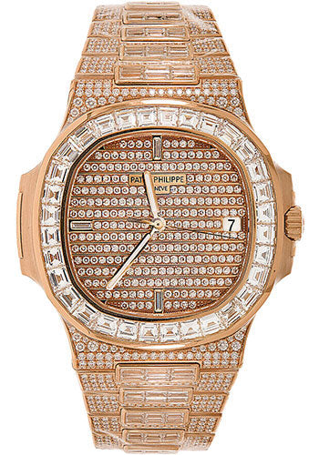 Patek Philippe Nautilus – 40mm Rose Gold Diamond Paved Case – Diamond Paved Dial – Diamond Paved Bracelet – 5719/10R-010