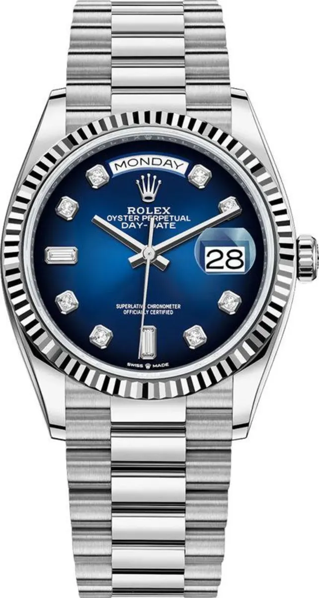 Rolex Day-Date White Gold Blue Ombre Diamond Dial Women's Watch M128239-0023