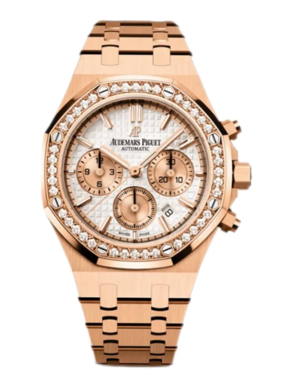 Audemars Piguet Royal Oak 26315OR.ZZ.1256OR.01 Chronograph Rose Gold Silver Dial Diamond Bezel