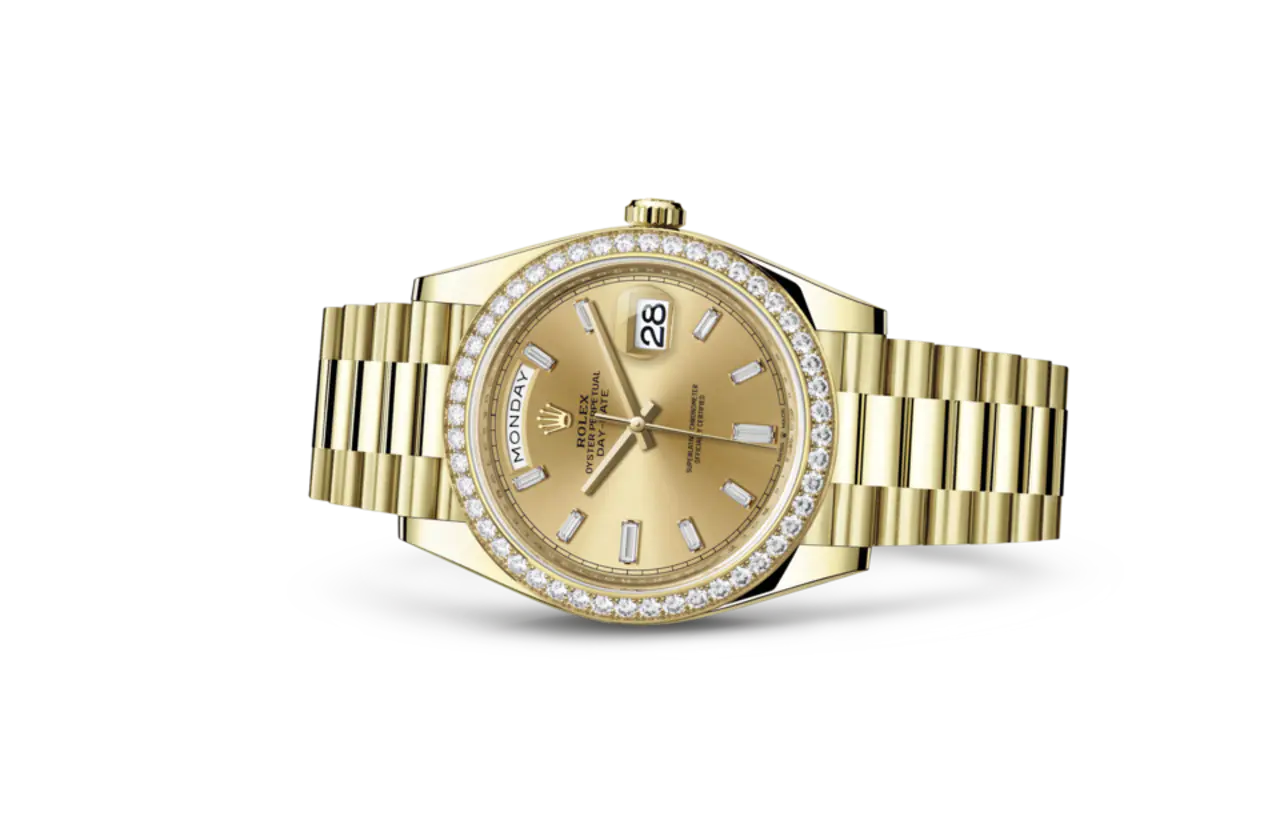 Day-Date 228348RBR Yellow Gold Diamond Bezel Champagne Diamond Dial