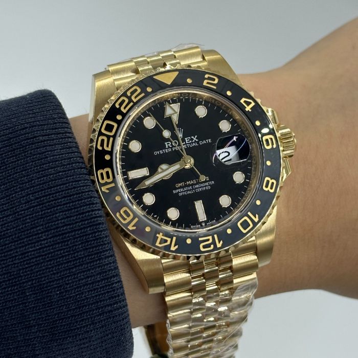 Rolex GMT Master ll Yellow Gold Black Dial Jubilee Bracelet Men's Watch 40mm M126718GRNR-0001