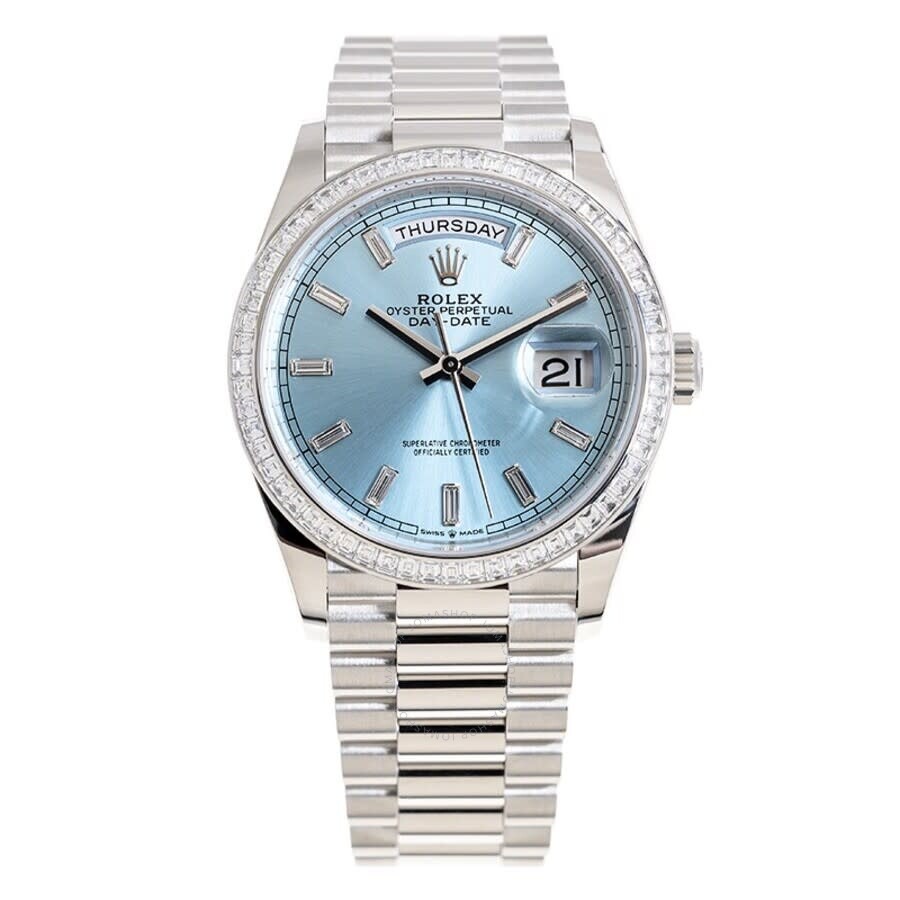 Lady Rolex DAY-DATE 36 128396TBR Ice Blue Baguette Index Replica