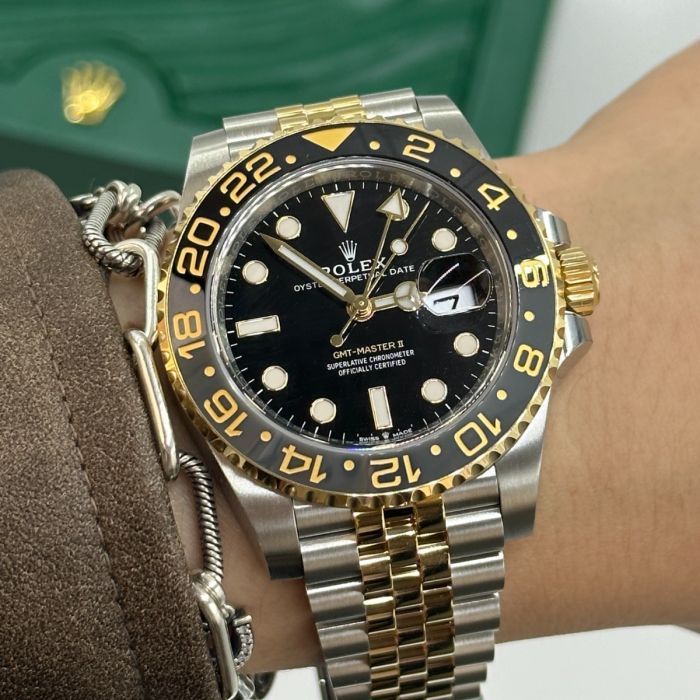 Rolex GMT Master ll Yellow Gold and Stainless Steel Black Dial Jubilee Bracelet Men's Watch M126713GRNR-0001