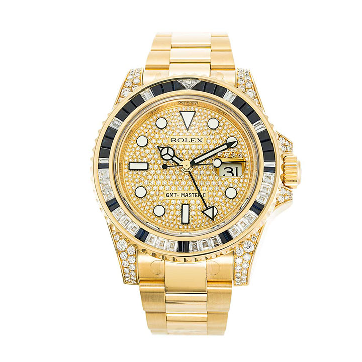 Rolex GMT-Master II 116758SA-78208 18k Yellow Gold Diamond & Blue Sapphire