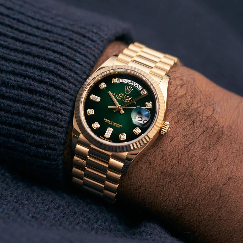 Day-Date 36 Green Ombre Diamond Dial Yellow Gold President Automatic Watch 128238