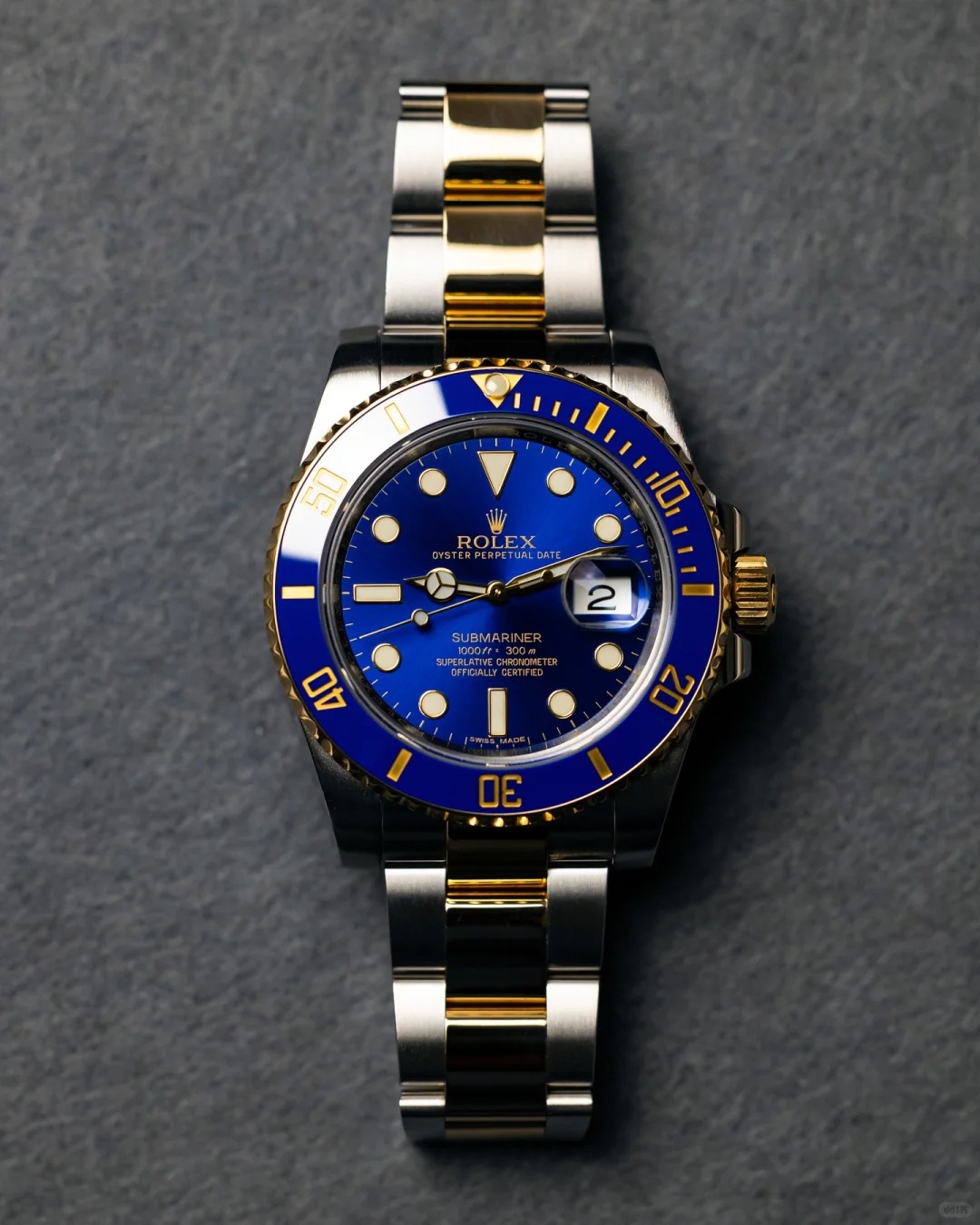 Rolex Submariner Bluesy Blue Index Dial Oyster Bracelet Mens Watch 116613lb-0005