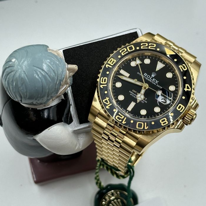Rolex GMT Master ll Yellow Gold Black Dial Jubilee Bracelet Men's Watch 40mm M126718GRNR-0001