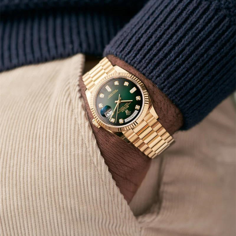 Day-Date 36 Green Ombre Diamond Dial Yellow Gold President Automatic Watch 128238