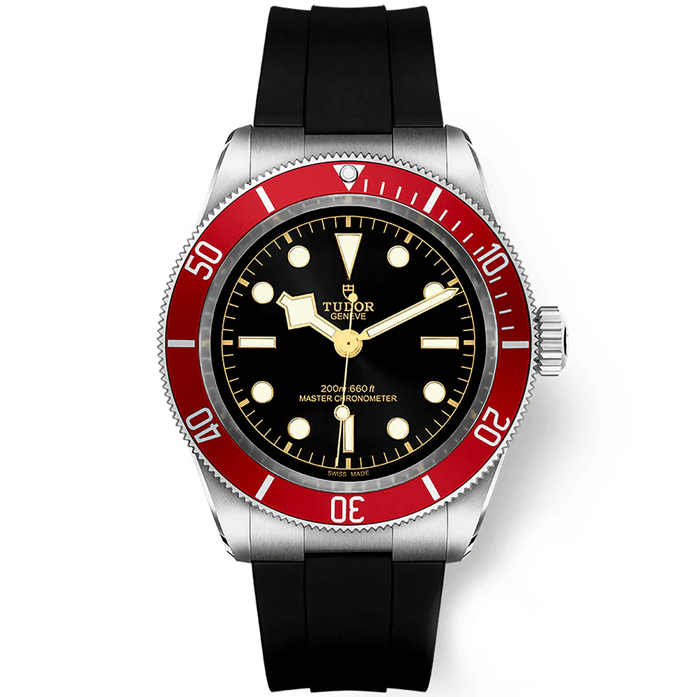 Black Bay 41mm Black Dial & Red Bezel Men's Rubber Strap Watch