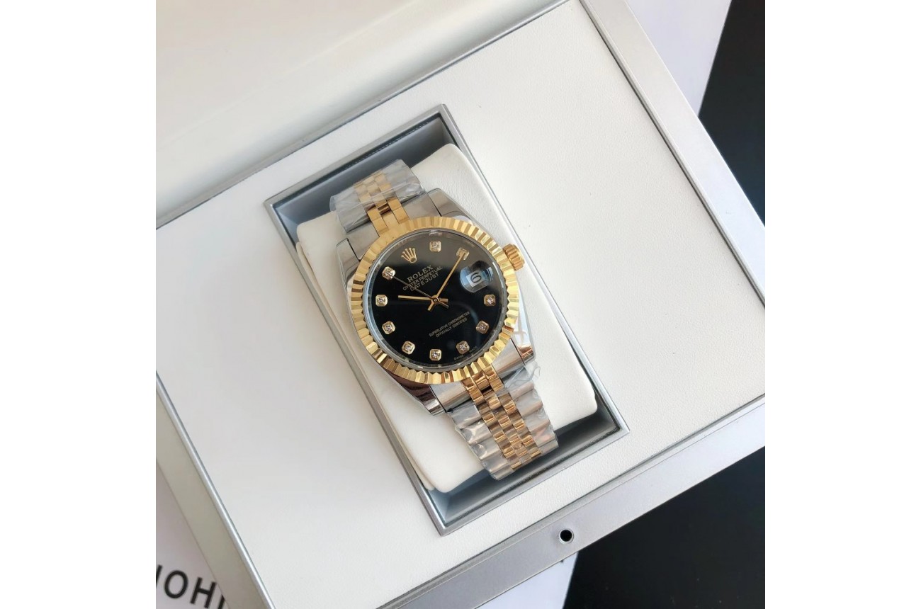 Rolex Datejust 36/28mm RG/SS Jub Black/Dia