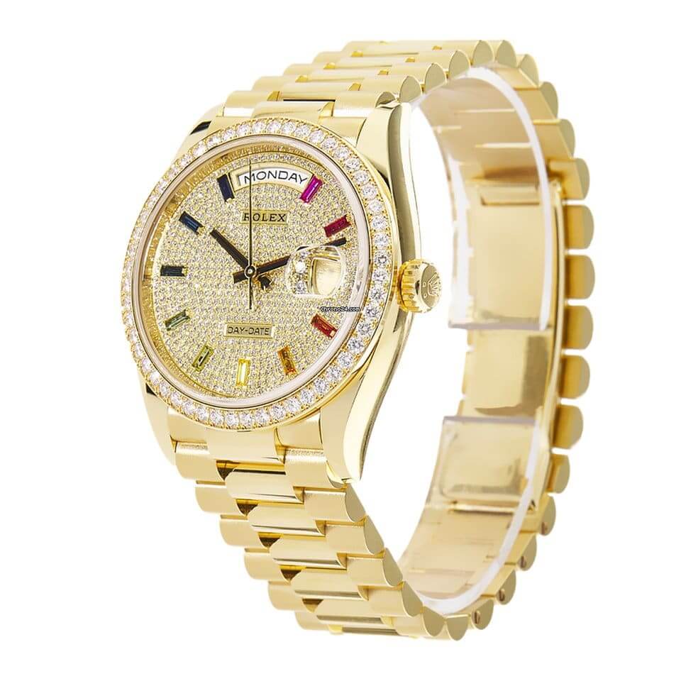 Rolex Day-Date Yellow Gold Diamond-Paved Dial Diamond Bezel Women's Watch M128348RBR-0030