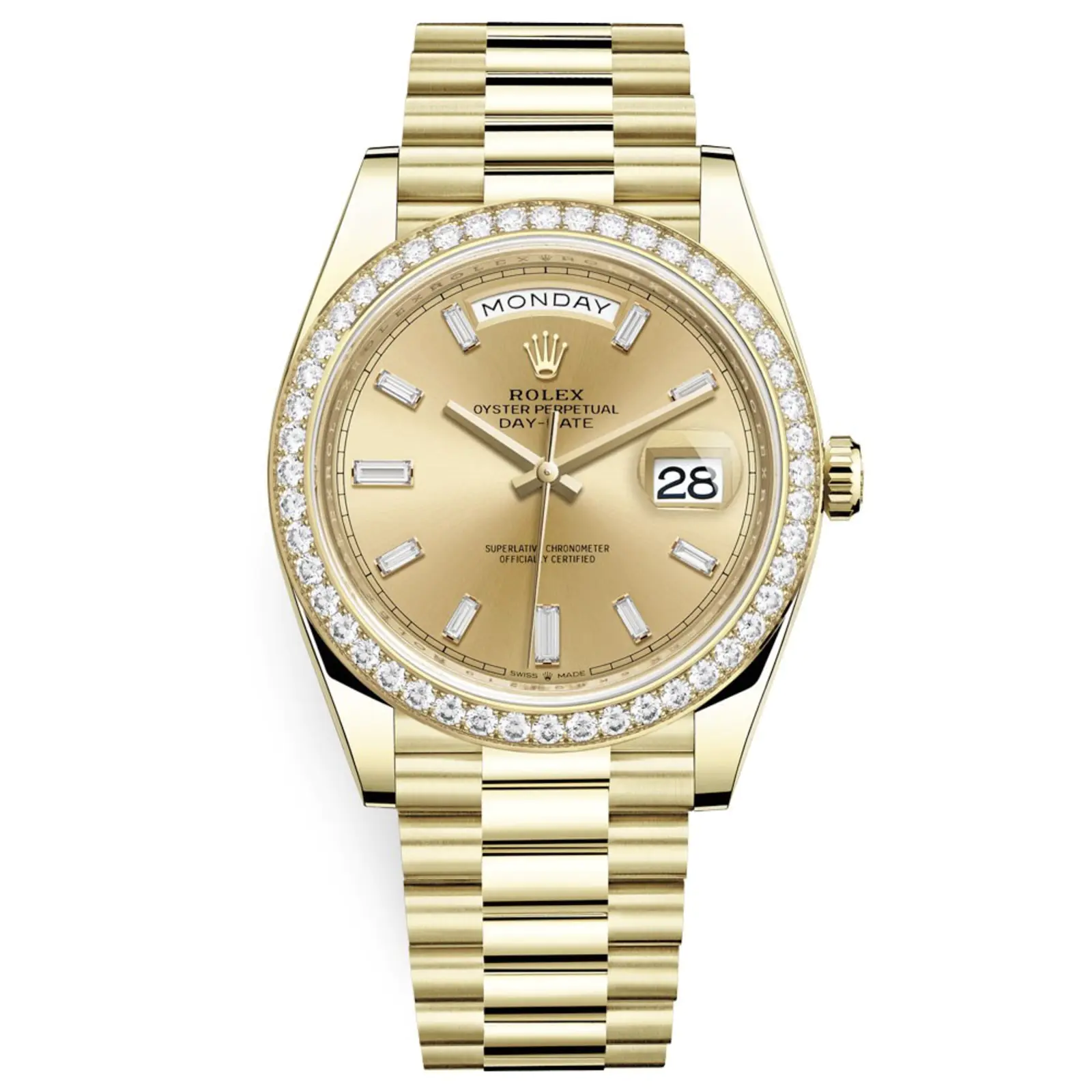 Day-Date 228348RBR Yellow Gold Diamond Bezel Champagne Diamond Dial