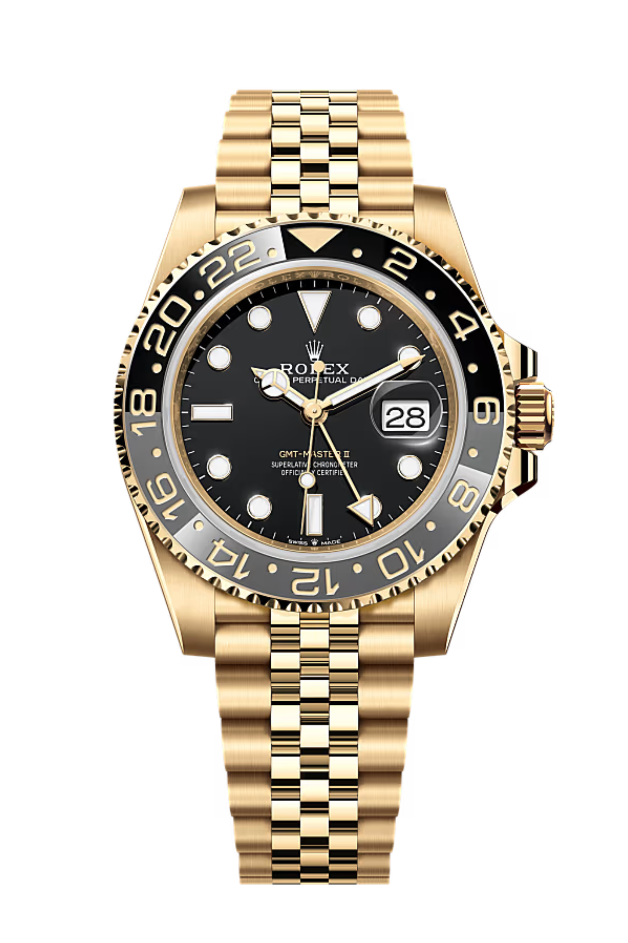 Rolex GMT Master ll Yellow Gold Black Dial Jubilee Bracelet Men's Watch 40mm M126718GRNR-0001