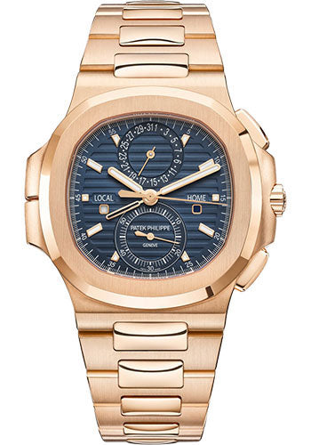 Patek Philippe Nautilus Self-Winding Travel Time Chronograph β 40.5 mm Rose Gold Case β Blue Dial β Rose Gold Bracelet β 5990/1R-001