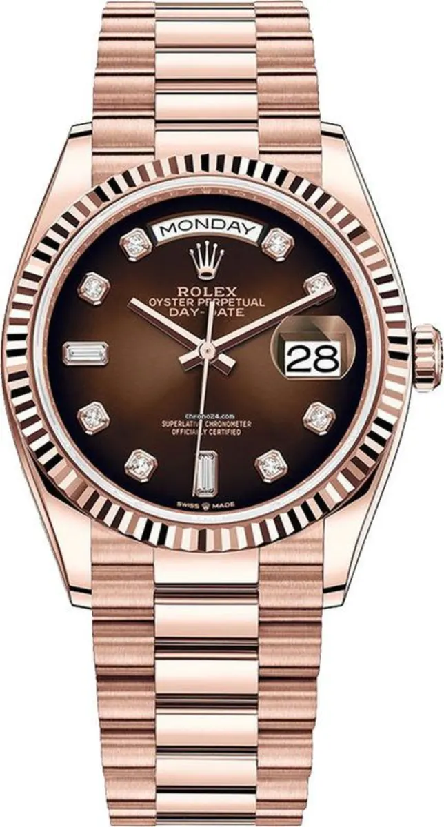 Rolex Day-Date Rose Gold Chocolate Diamond Dial President Bracelet Women's Watch M128235-0037