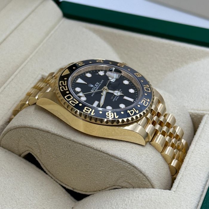 Rolex GMT Master ll Yellow Gold Black Dial Jubilee Bracelet Men's Watch 40mm M126718GRNR-0001