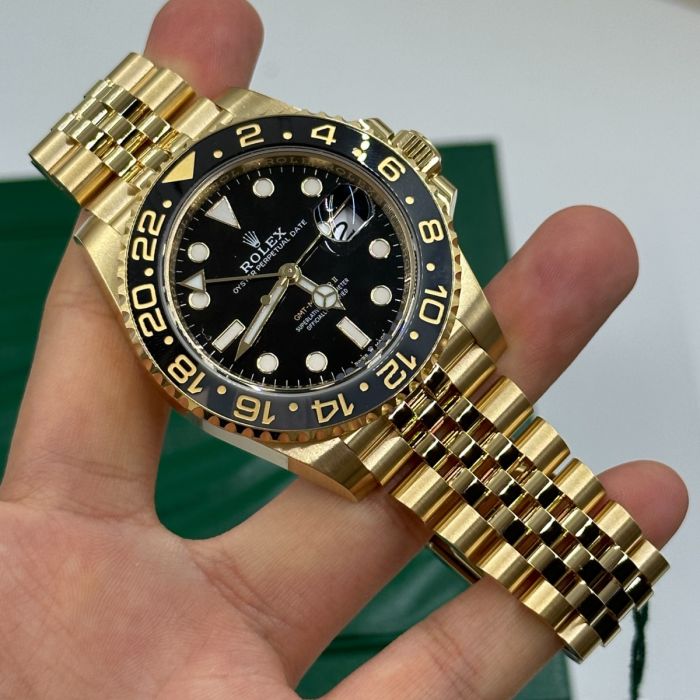 Rolex GMT Master ll Yellow Gold Black Dial Jubilee Bracelet Men's Watch 40mm M126718GRNR-0001