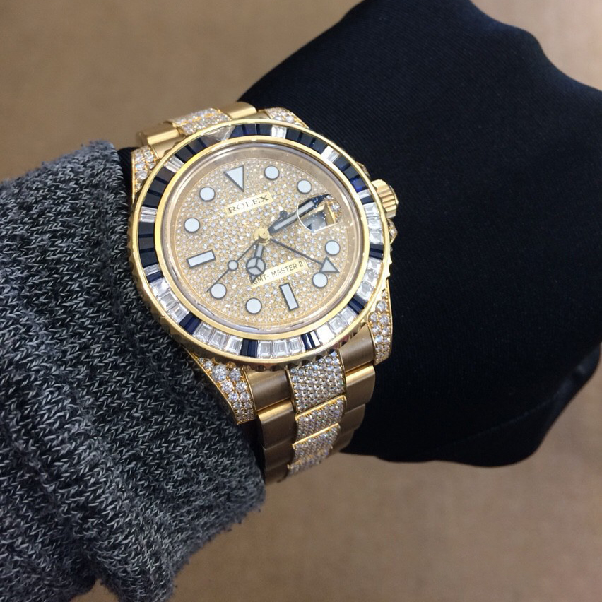 Rolex GMT-Master II 116758SA-78208 18k Yellow Gold Diamond & Blue Sapphire