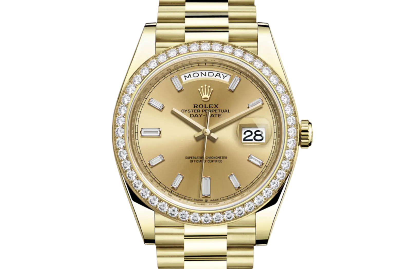 Rolex Day-Date 228348RBR Yellow Gold Diamond Bezel Champagne Diamond Dial