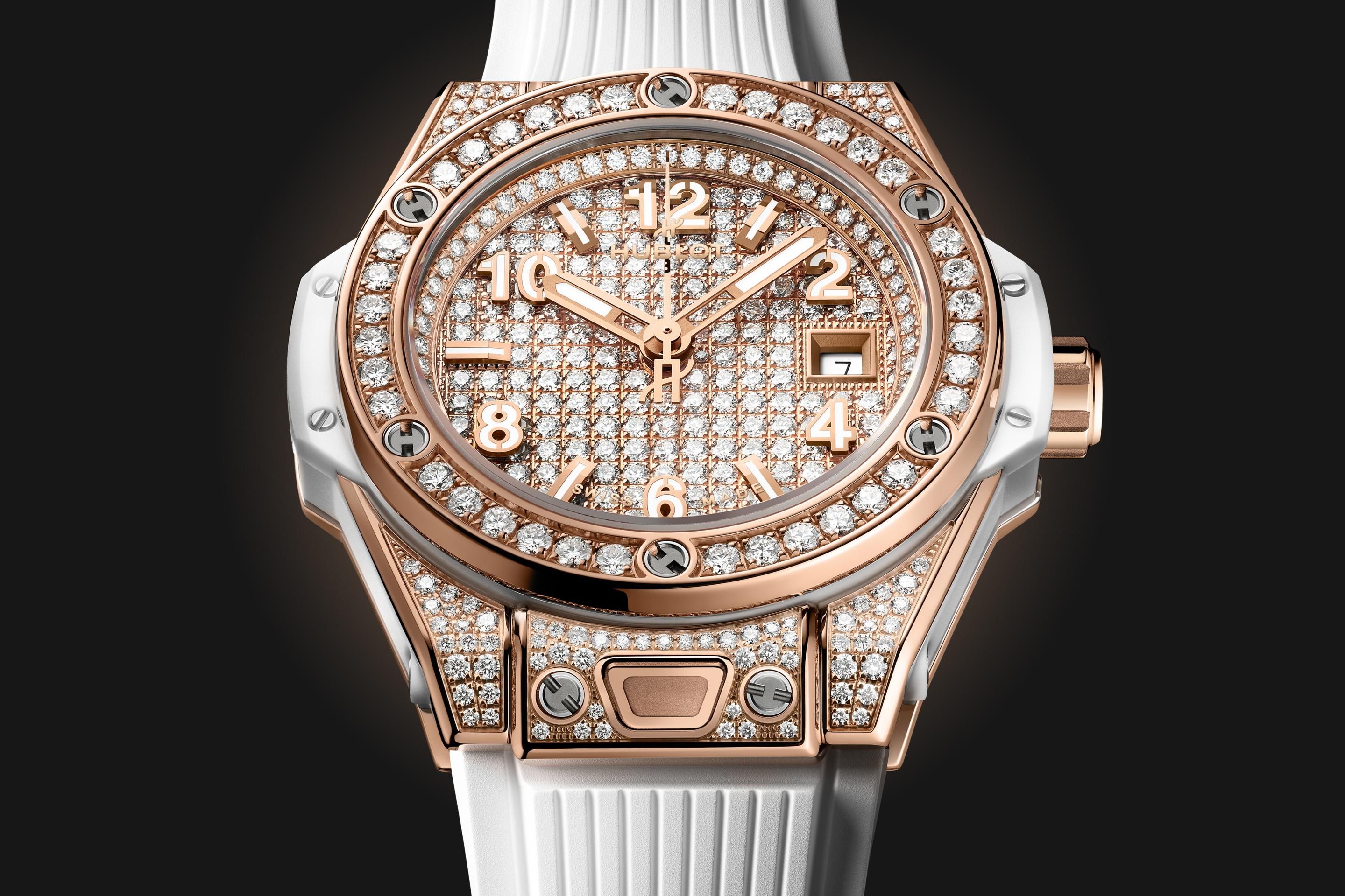 Hublot Big Bang ONE CLICK KING GOLD WHITE FULL PAVΓ Ref# 485.OE.9000.RW.1604