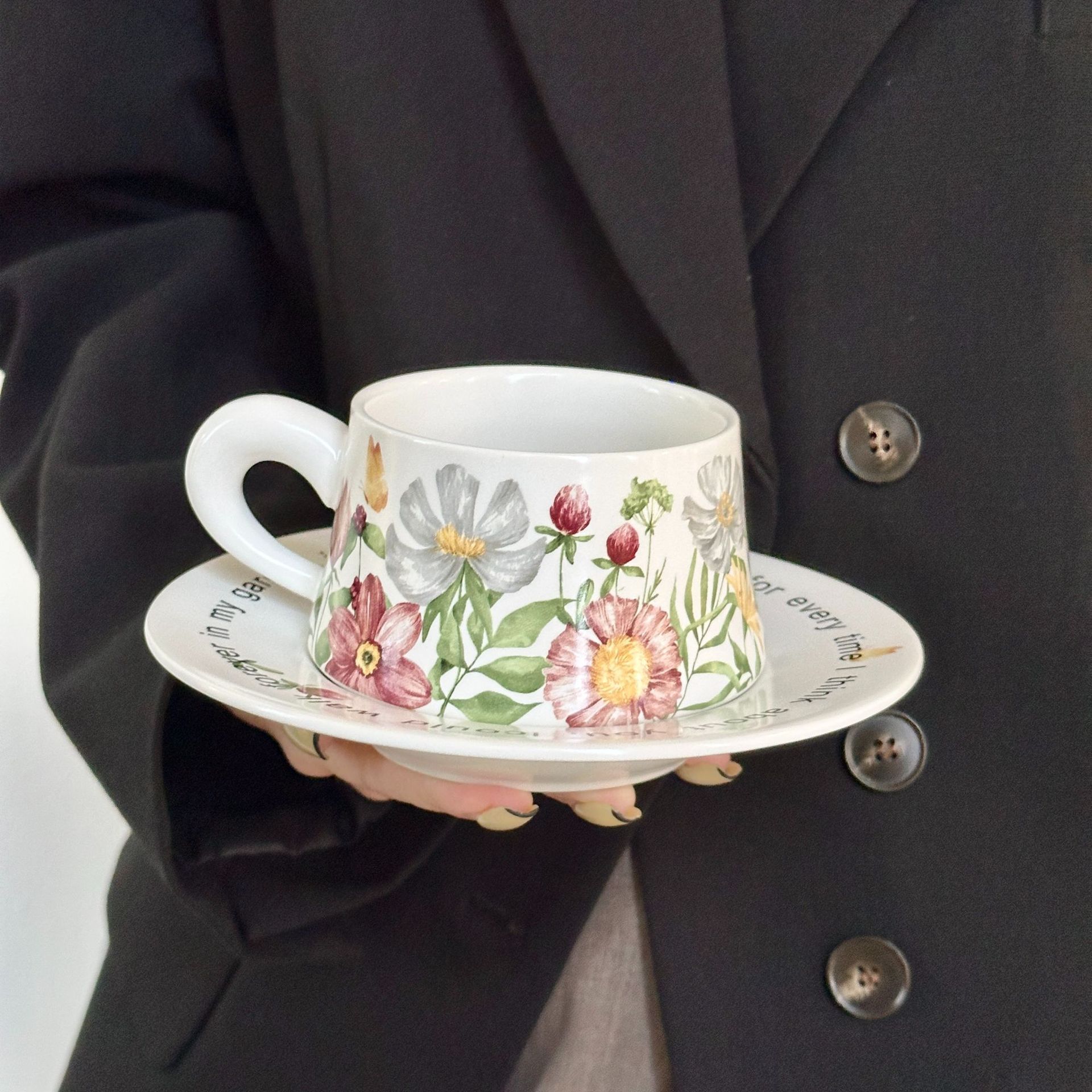 Floral Ceramic Cup and Saucer Set