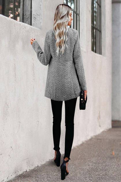 Open Front Long Sleeves Pockets Overcoat - BBHGWM