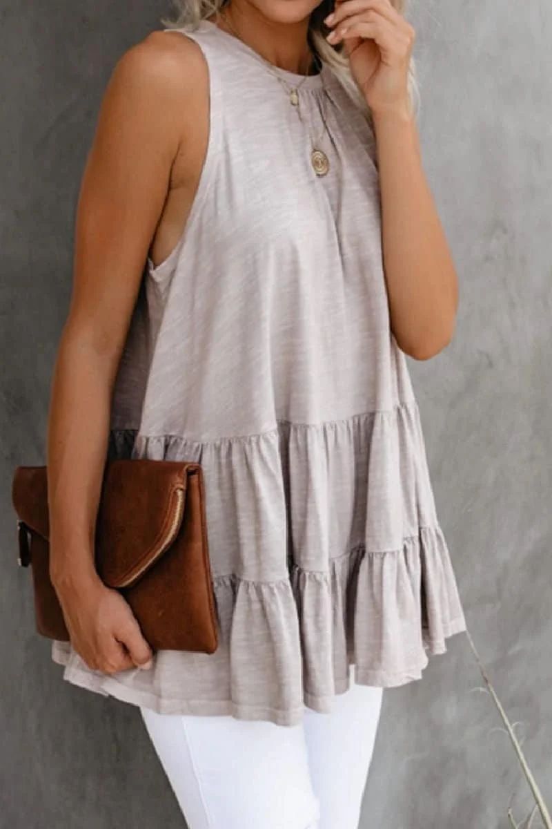 Sleeveless Loose Ruffle Hem Flared Tunic Top - BBHGWM