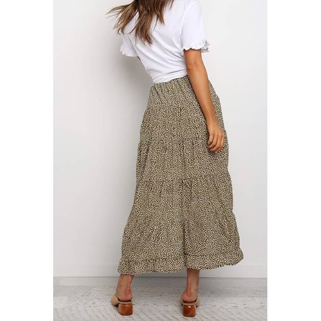 Boho Floral Print Midi Skirt Casual Side Slit Skirt - BBHGWM