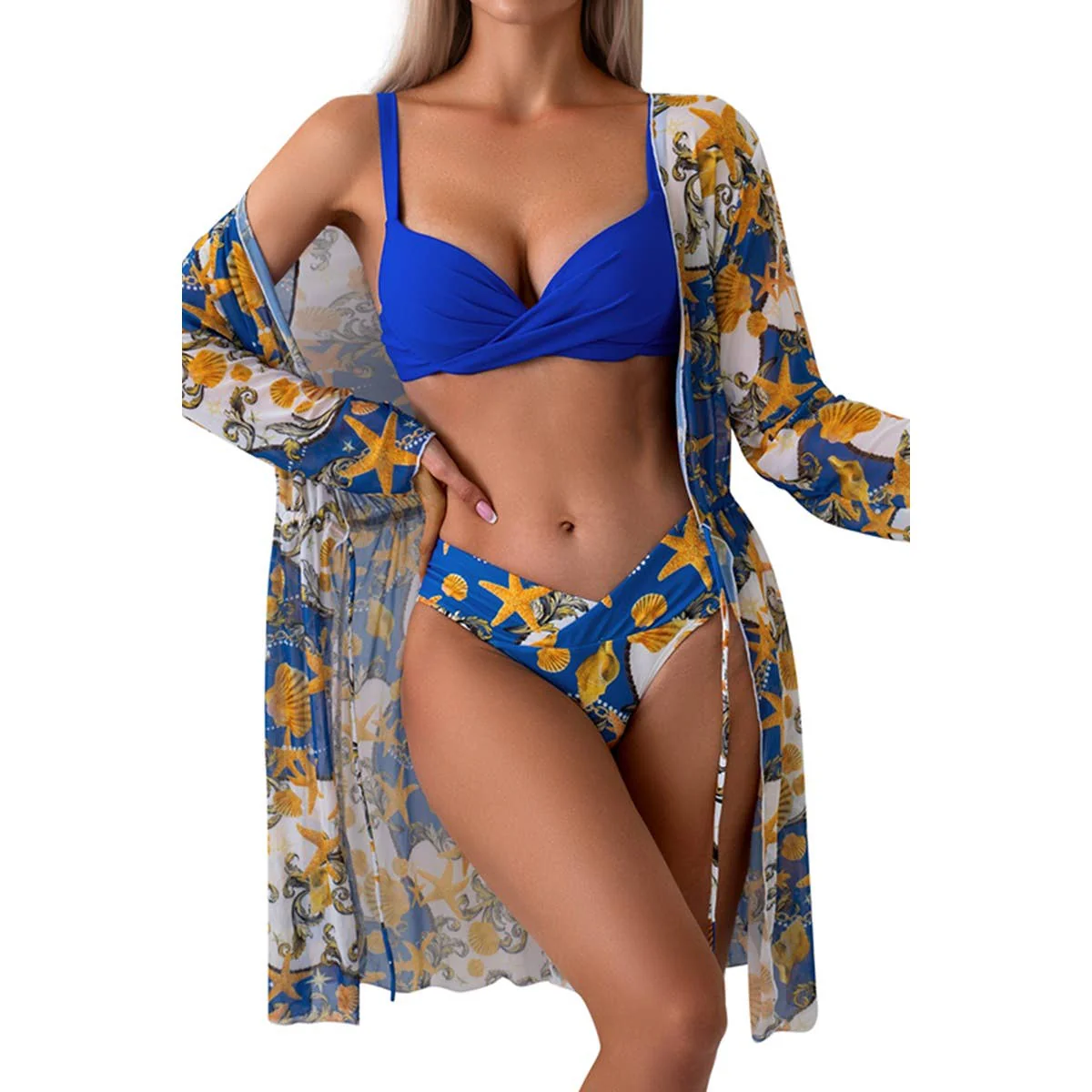 Leopard Print Bikini Kimono Three Pieces Swimsuit - BBHGWM