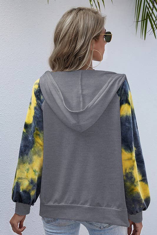 Tie Dye Full Zip Front Open Loose Hoodie - BBHGWM