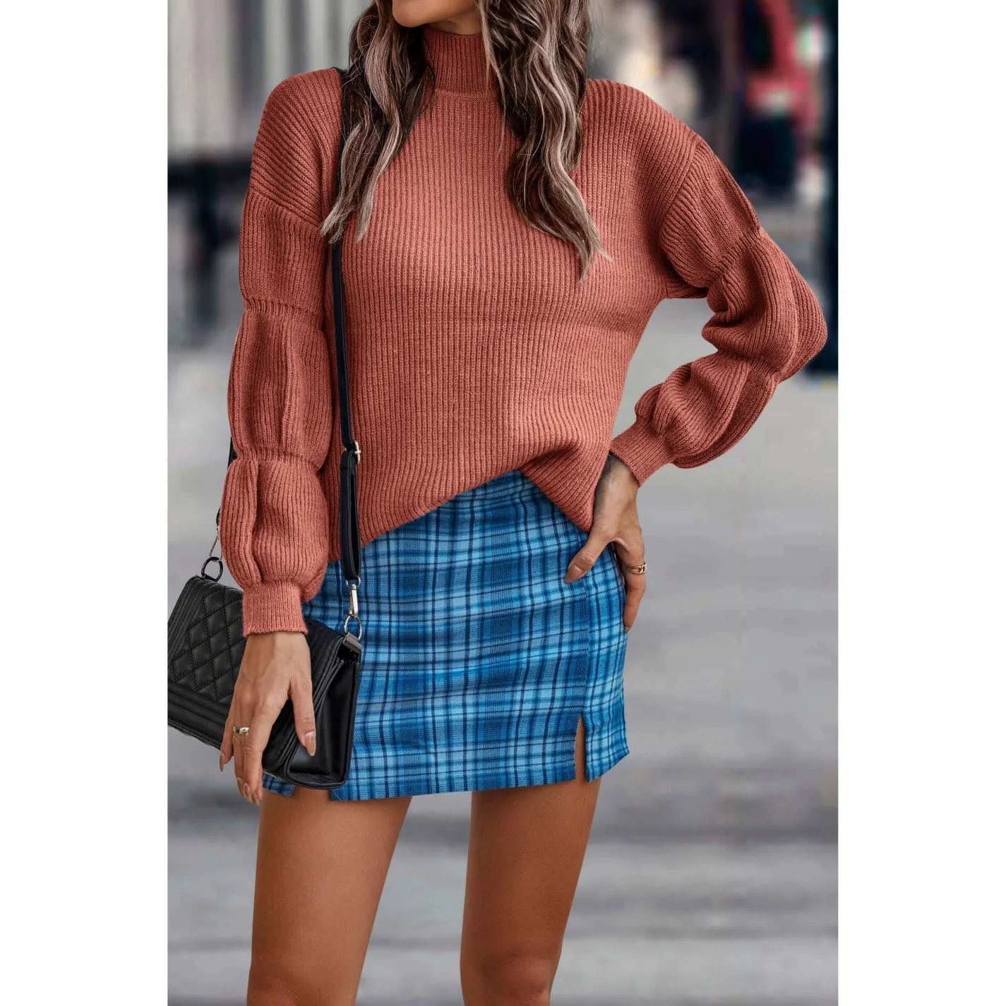 Collar Solid Striped Knit Sweater - Clearance - BBHGWM