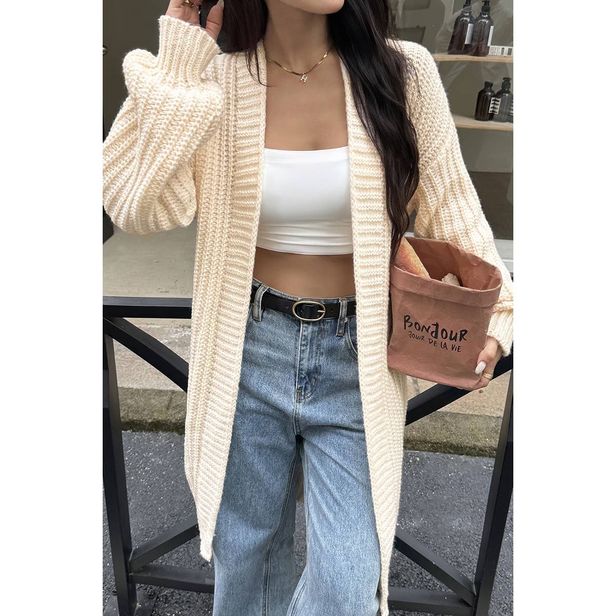 Solid Knitted Loose Long Body Cardigan - BBHGWM