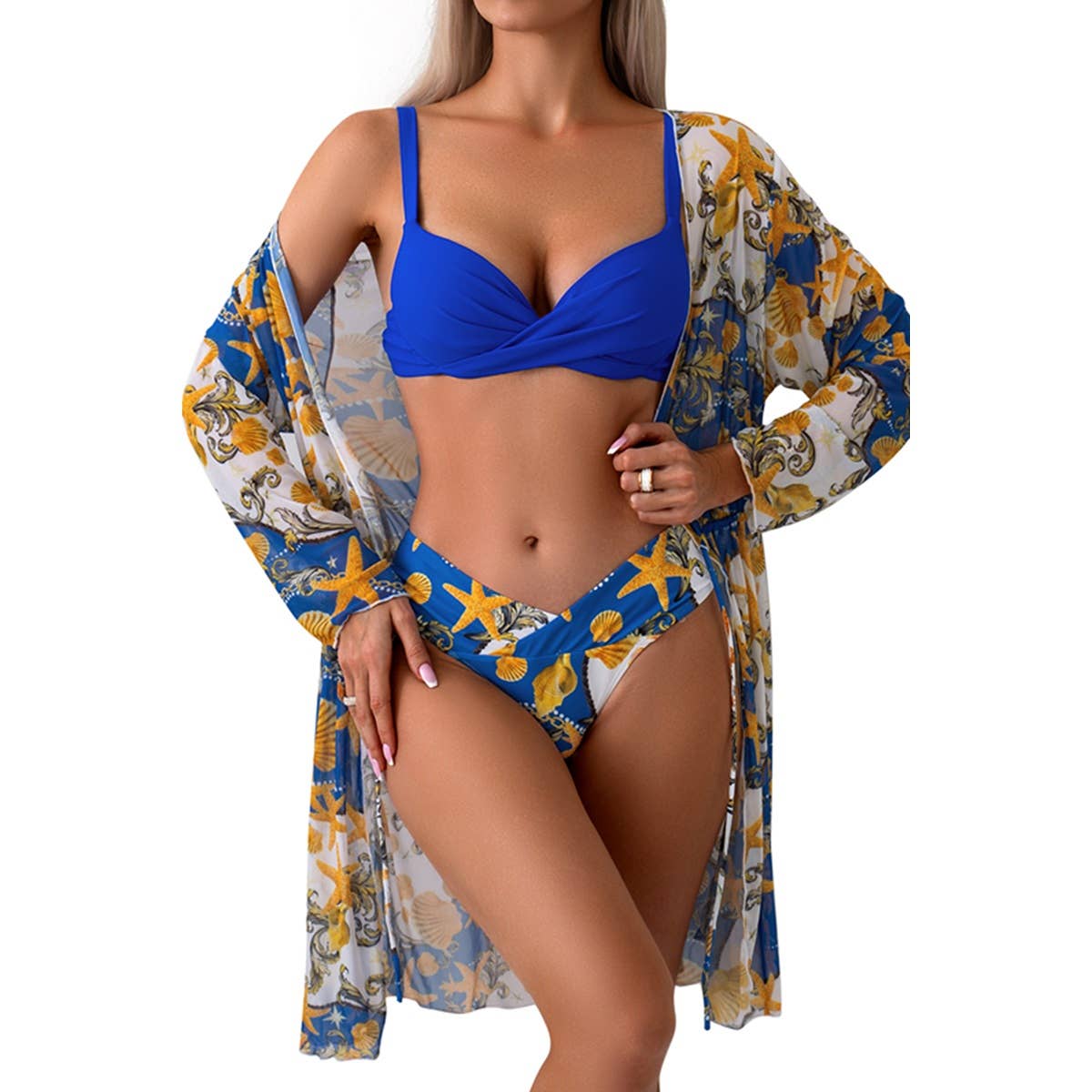 Leopard Print Bikini Kimono Three Pieces Swimsuit - BBHGWM
