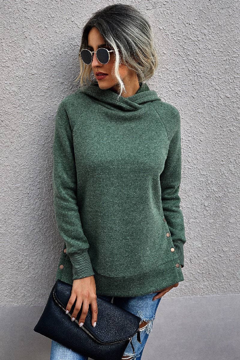 Turtle Neck Solid Loose Hoodie - BBHGWM