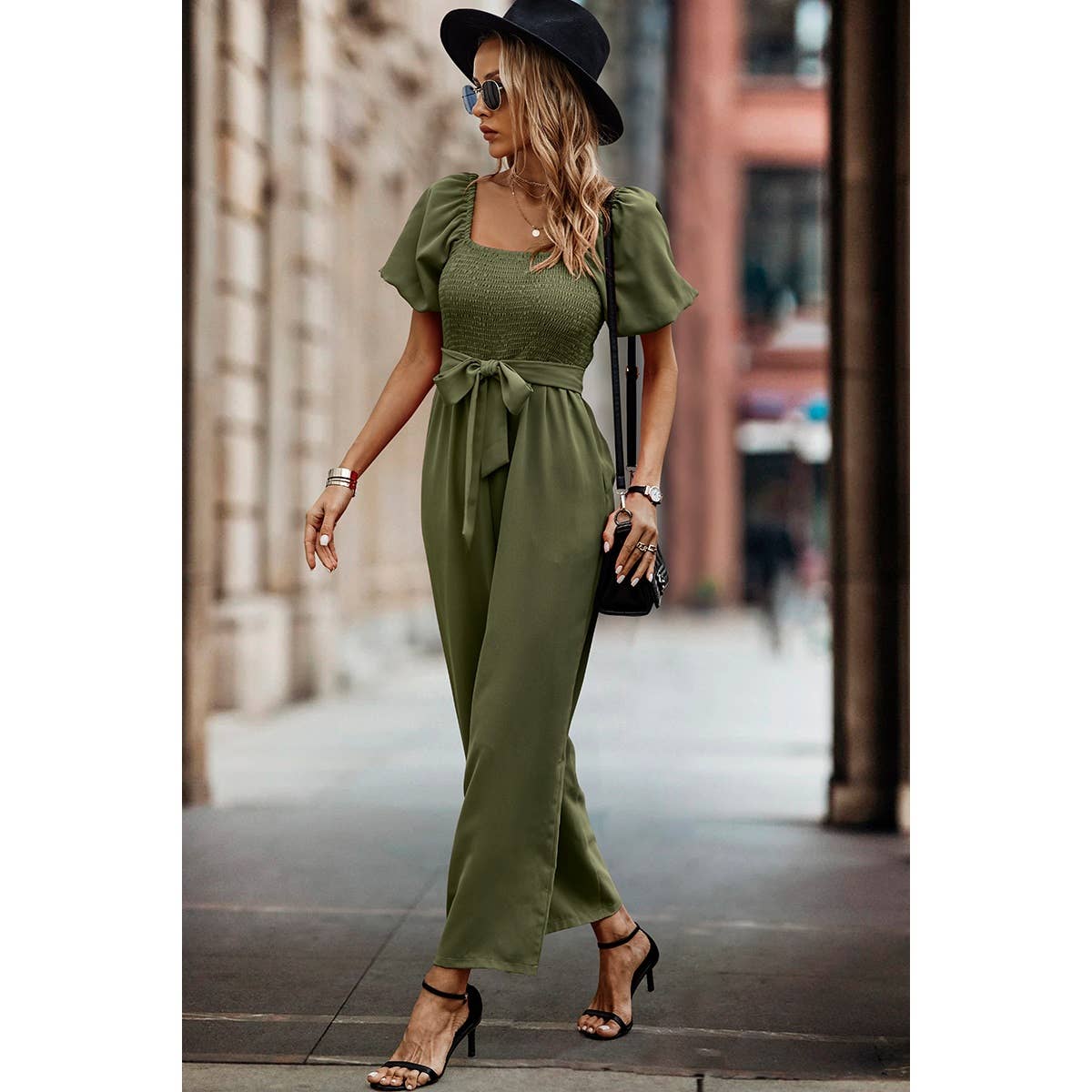 Solid Fit Flutter Sleeve Smocked Jumpsuit - BBHGWM