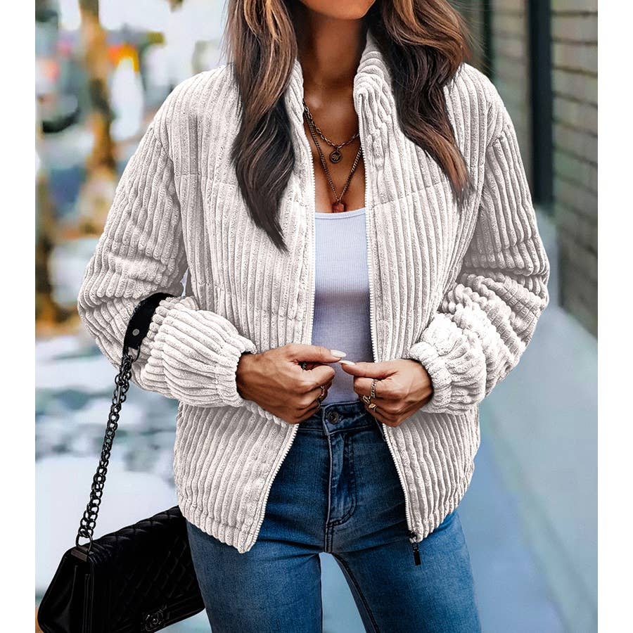 Fuzzy Pocket Zipper Strip Coat Jacket - BBHGWM